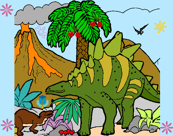 Desenho Família de Tuojiangossauros pintado por Amanda