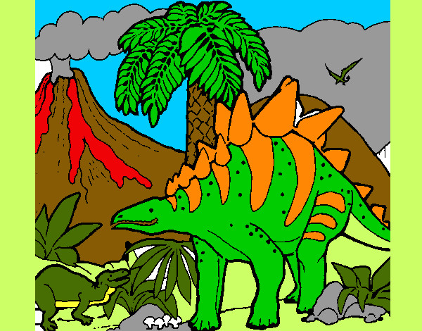 Desenho Família de Tuojiangossauros pintado por guiga