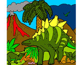 Desenho Família de Tuojiangossauros pintado por Suelaine