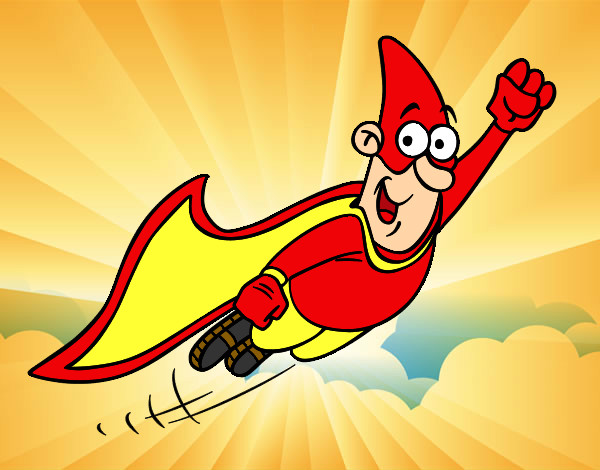 Desenho Super-herói voando pintado por Amanda