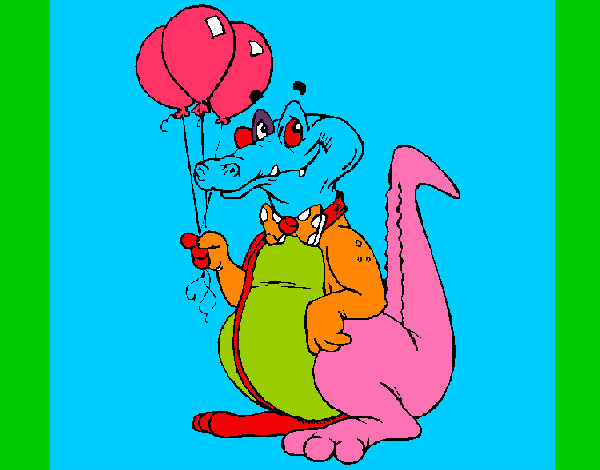 Desenho Crocodilo com balões pintado por bebe