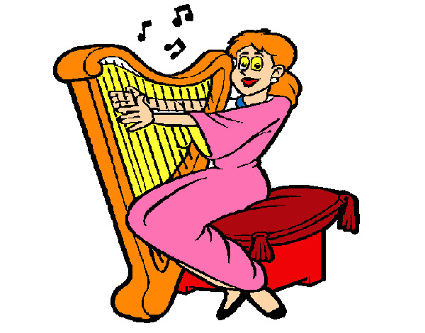 Desenho Mulher a tocar harpa pintado por vick
