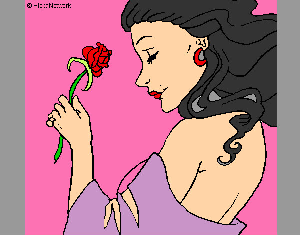 Desenho Princesa com uma rosa pintado por vick