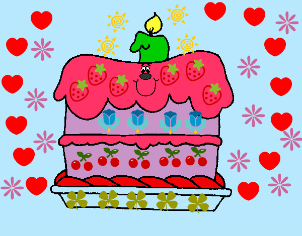 Desenho de Bolo de aniversario pintado e colorido por Alicinha o dia 25 de  Março do 2012