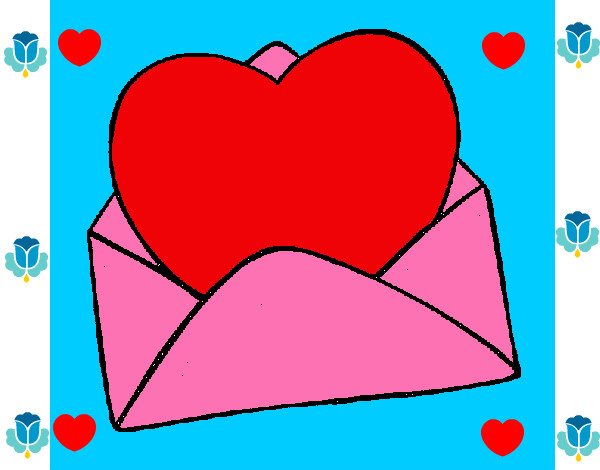 Desenho Coração num envelope pintado por laura