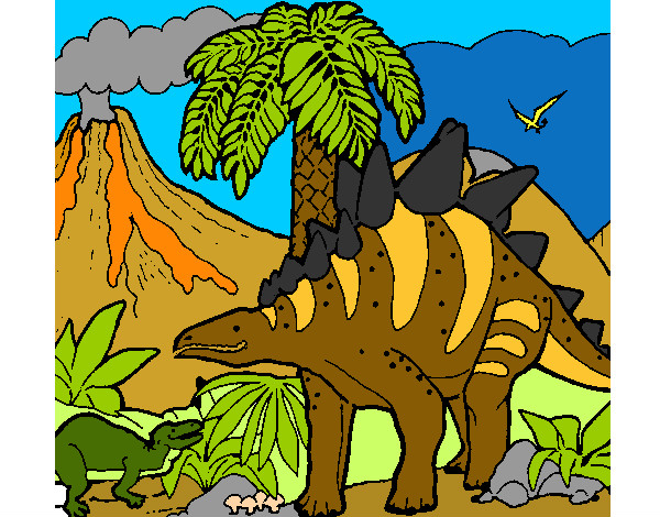 Desenho Família de Tuojiangossauros pintado por giovandro
