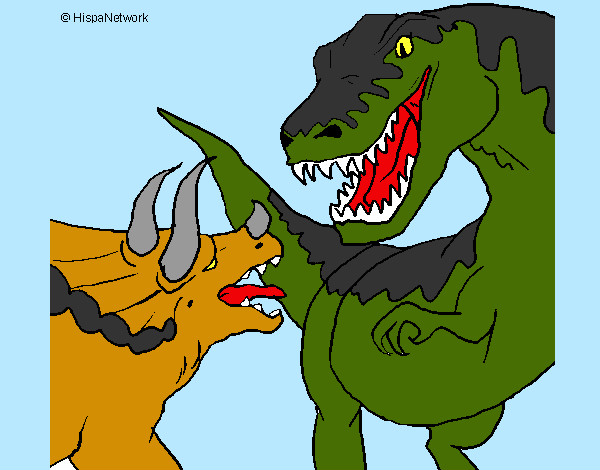 Desenho Luta de dinossauros pintado por bruninho