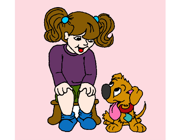 Desenho Menina com o seu cãozito pintado por Talita