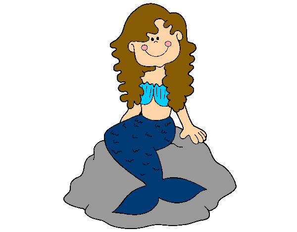 Desenho Sereia sentada numa rocha pintado por Laila