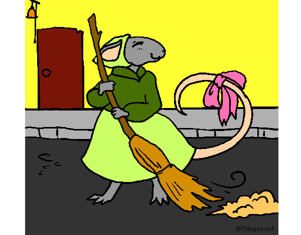 Rata varrendo calçada feliz