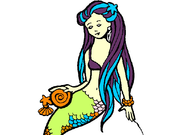 Desenho Sereia com caramujo pintado por vitoriafef