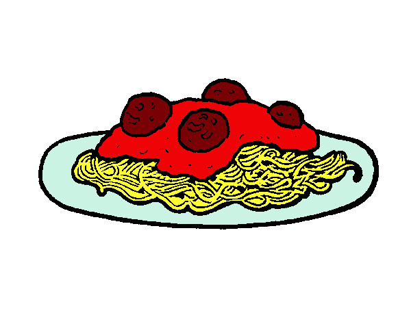 Desenho Esparguete com carne pintado por kalline