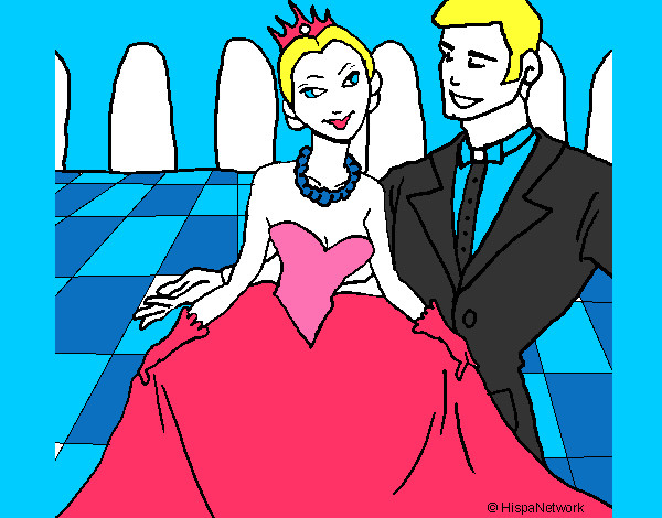 Desenho Princesa e príncipe no baile pintado por luluzinha