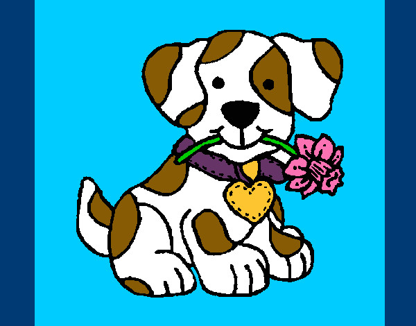Desenho Filhote de cachorro com uma flor na boca pintado por BiancaRose
