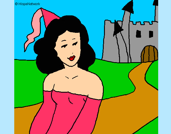Desenho Princesa e castelo pintado por nayarinha