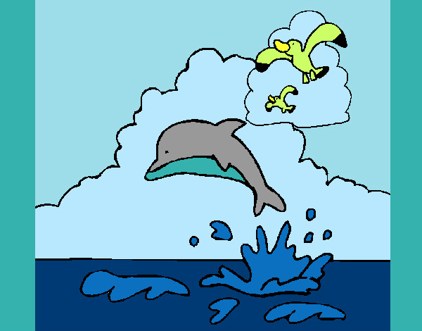Desenho Golfinho e gaviota pintado por Jojo