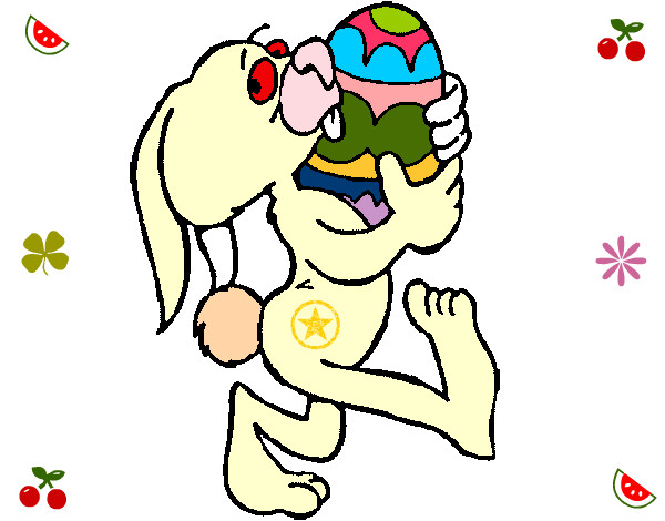 Desenho Coelho e ovo de páscoa pintado por lelekadias