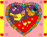 Desenho Coração com pássaros pintado por taninha