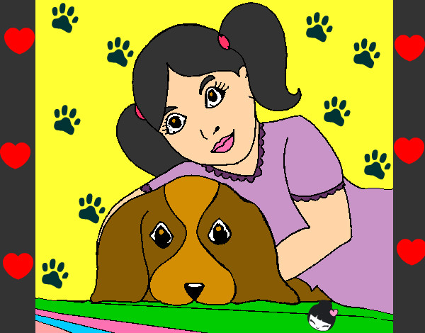 Desenho Menina a abraçar o seu cão pintado por taninha
