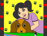 Desenho Menina a abraçar o seu cão pintado por taninha