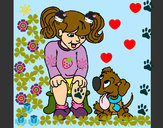 Desenho Menina com o seu cãozito pintado por taninha