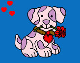 Desenho Filhote de cachorro com uma flor na boca pintado por saynara 