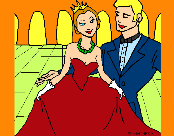 Desenho Princesa e príncipe no baile pintado por Delinha
