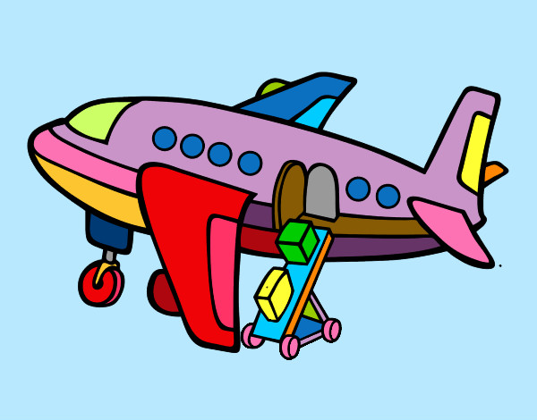 Desenho Avião levando bagagem pintado por Nilza