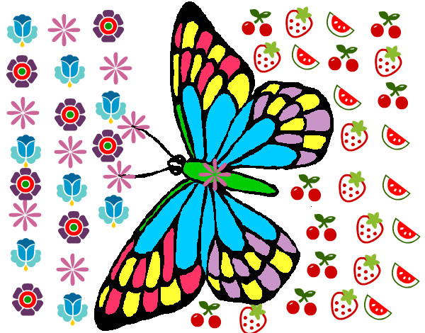 borboleta voando entre furtas e flores