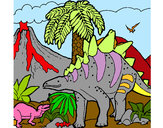 Desenho Família de Tuojiangossauros pintado por Nilza