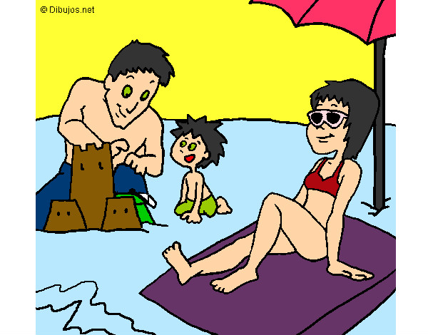 Desenho Família férias pintado por moninha