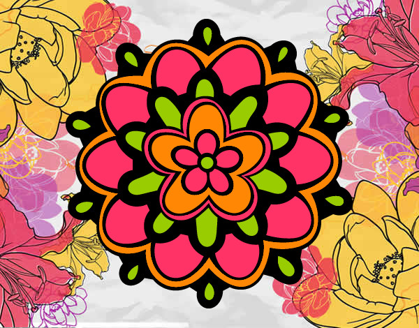 Desenho Mandala com uma flor pintado por Shakti