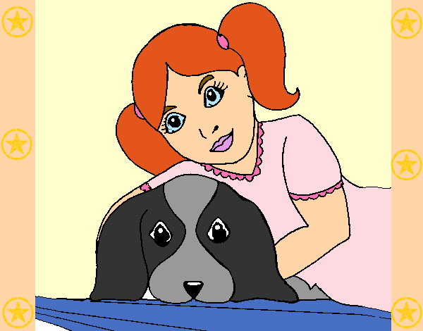 Desenho Menina a abraçar o seu cão pintado por taatiane