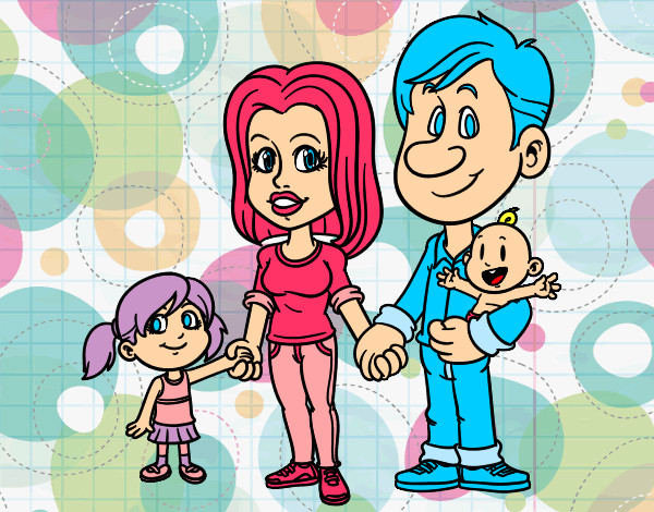 familia de cabelo colorido