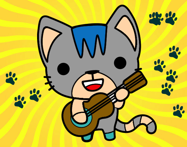 Desenho Gato guitarrista pintado por joaozinho