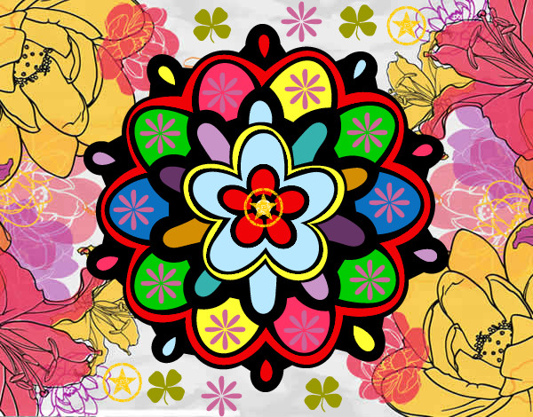 Desenho Mandala com uma flor pintado por joaozinho
