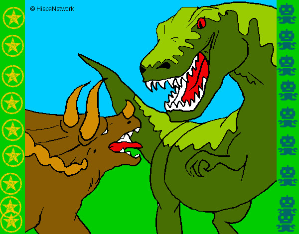 Desenho Luta de dinossauros pintado por samuel