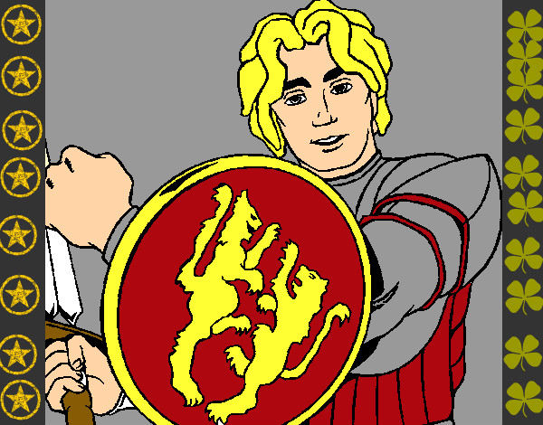 Desenho Cavaleiro com escudo de leão pintado por samuel
