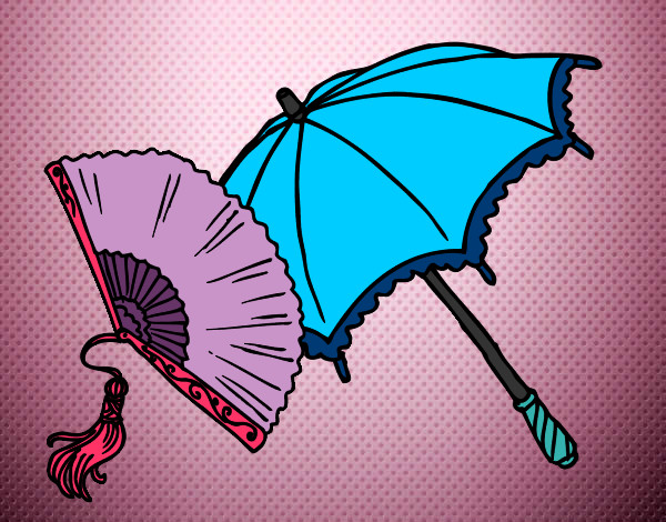 Desenho Leque e guarda-chuva pintado por AmandaFofa
