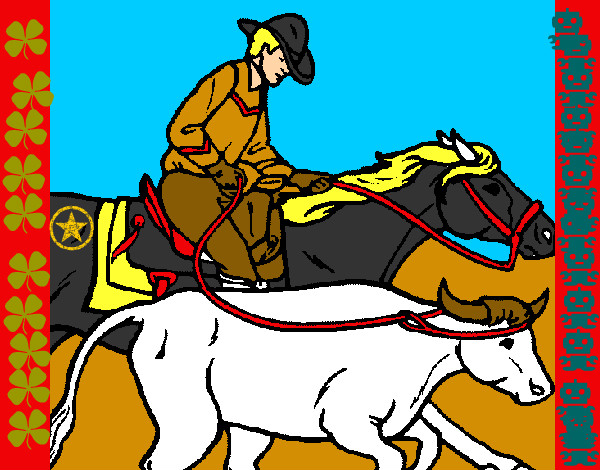 Desenho Vaqueiro e vaca pintado por samuel