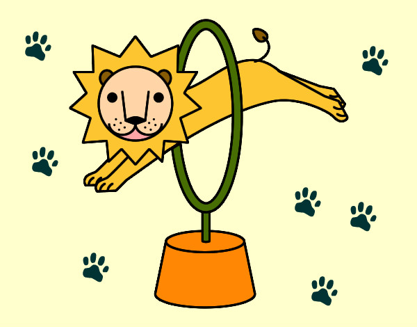Desenho Leão saltando pintado por LeuFacto