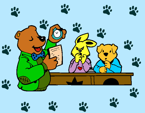 Desenho Professor urso e seus alunos pintado por patyjoel