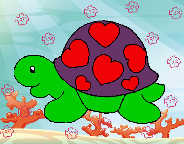 Desenho Tartaruga com corações pintado por lorrane