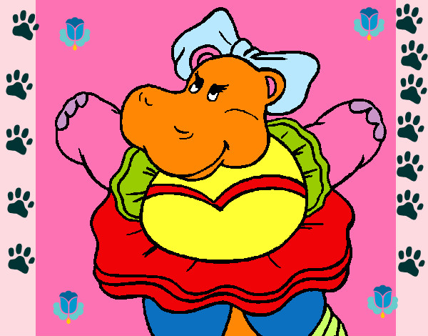 Desenho Hipopótamo com laço pintado por MELJU