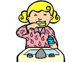 Desenho Menina a lavar os dentes pintado por pinipon