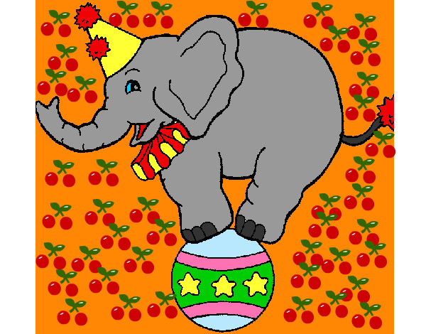 Desenho Elefante em cima de uma bola pintado por Leandrinha