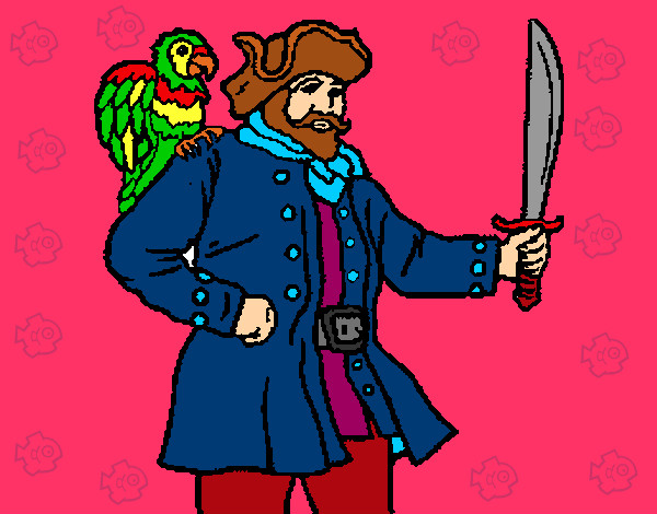 Desenho Pirata com um papagaio pintado por fabiula