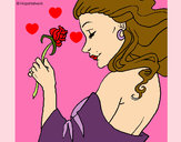Desenho Princesa com uma rosa pintado por tela