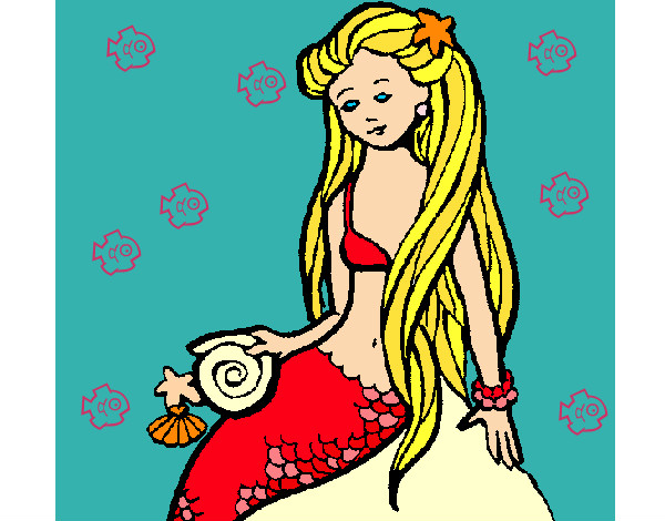 Desenho Sereia com caramujo pintado por Avril