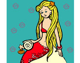 Desenho Sereia com caramujo pintado por Avril